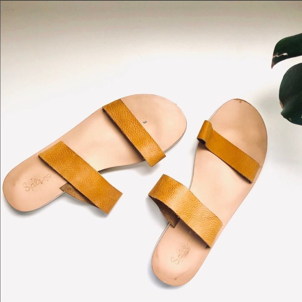 SPLENDID Anthro Brown Leather Slide Slip On Strappy Flat Sandal Sandals 10